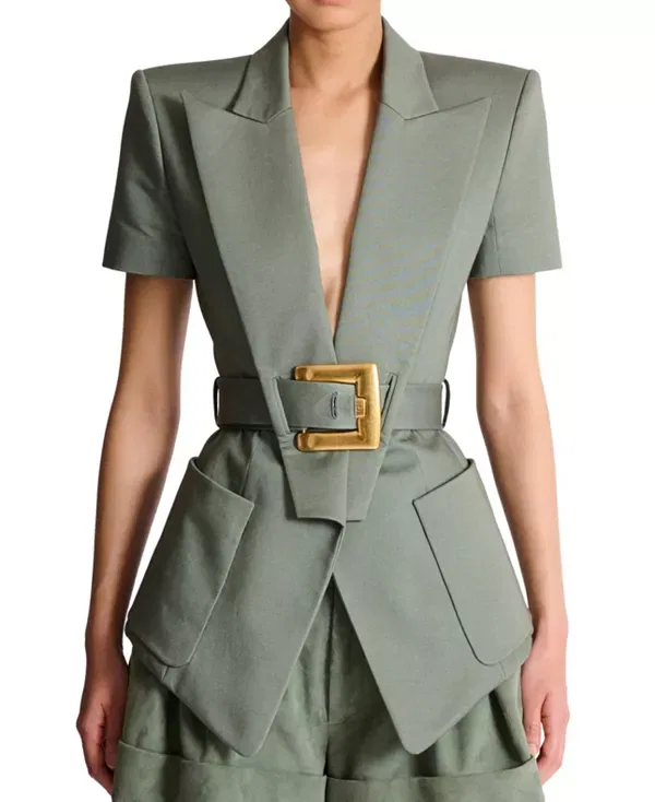Женская куртка хлопковая Balmain, зеленый