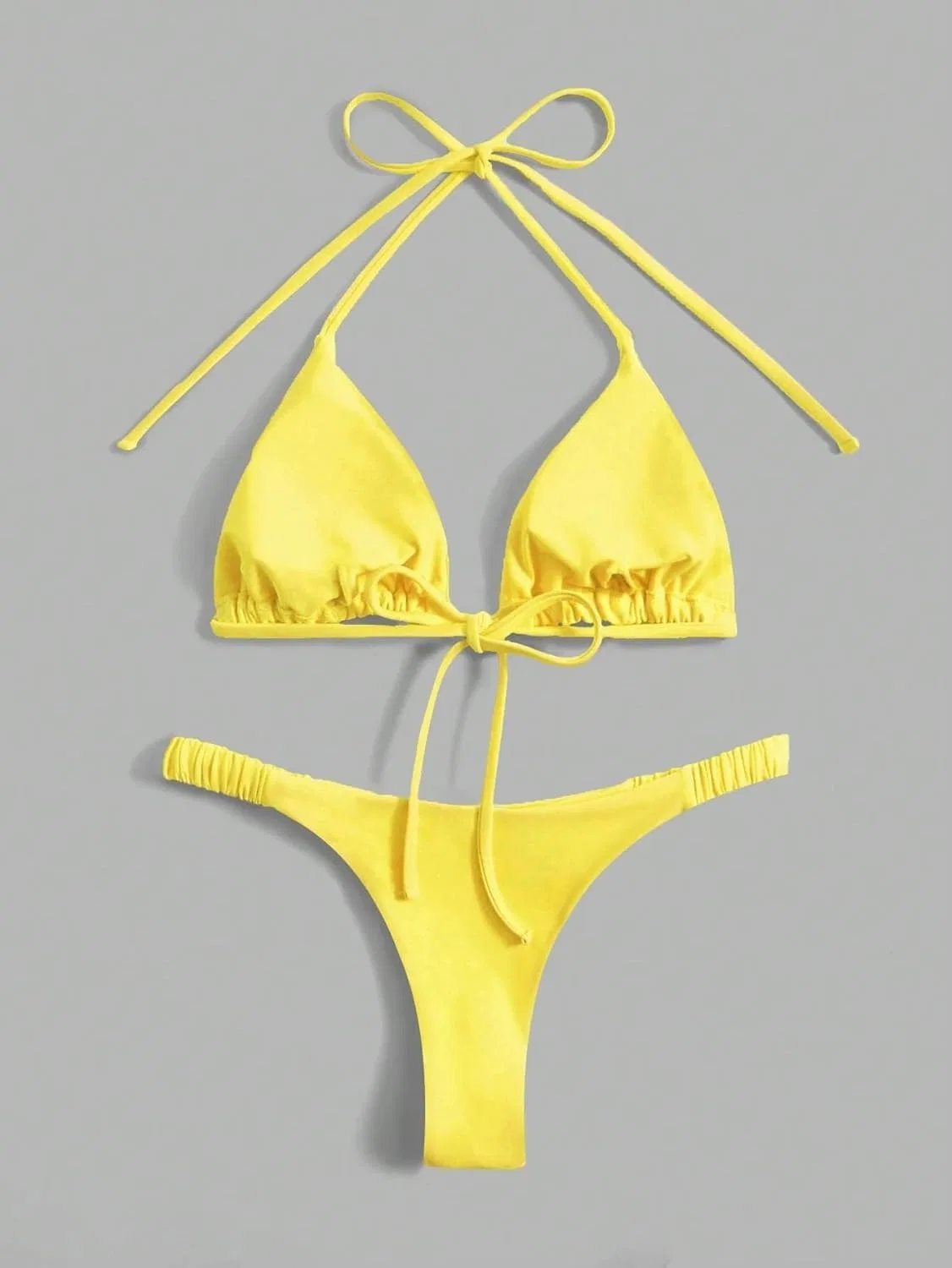 Женский бикини-сет с высокой талией и завязками на спине, Yellow — фото 3