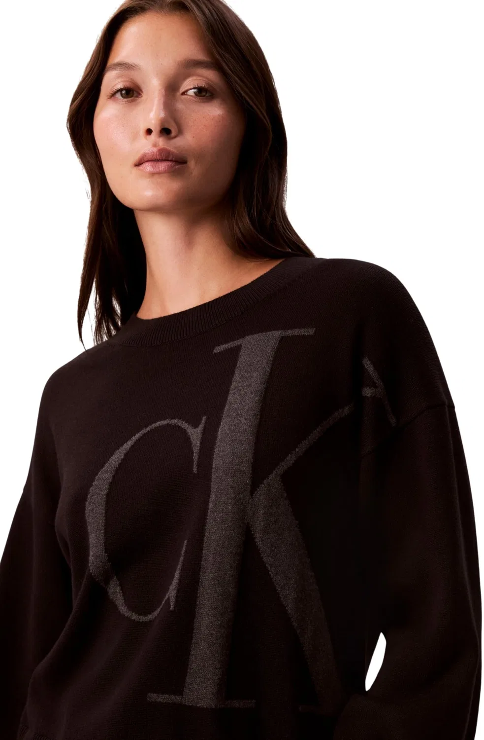 Женский свитер с длинным рукавом из гладкого хлопка Calvin Klein, Black — фото 4