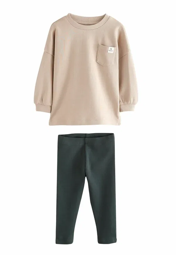 Комплект из футболки и леггинсов хлопковый Regular fit long sleeve top and leggings set Next, Stone, цвет stone