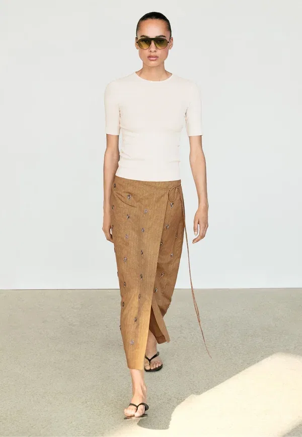 Юбка с аппликациями Midi pareo skirt, Massimo Dutti, горчичный желтый — фото 2