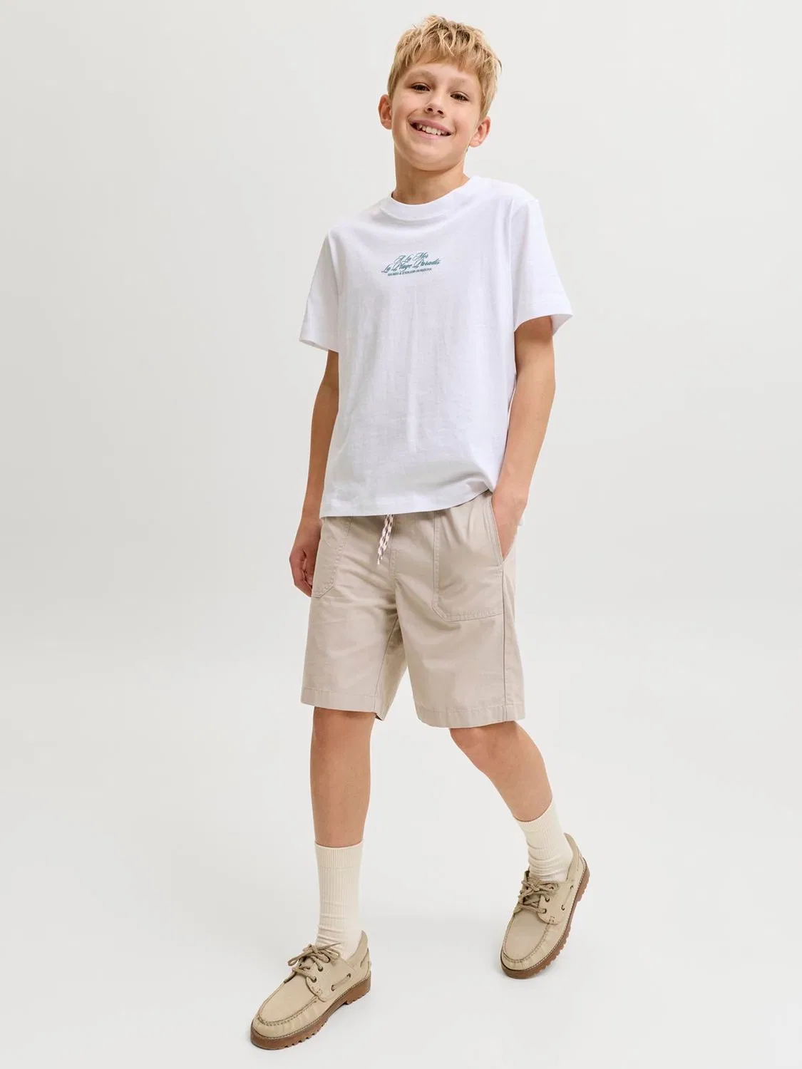 Шорты джоггеры из натурального хлопка JACK & JONES JUNIOR, Natural — фото 3