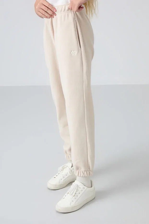 Детские спортивные штаны для девочек с вышивкой Tommy Life, Beige — фото 4