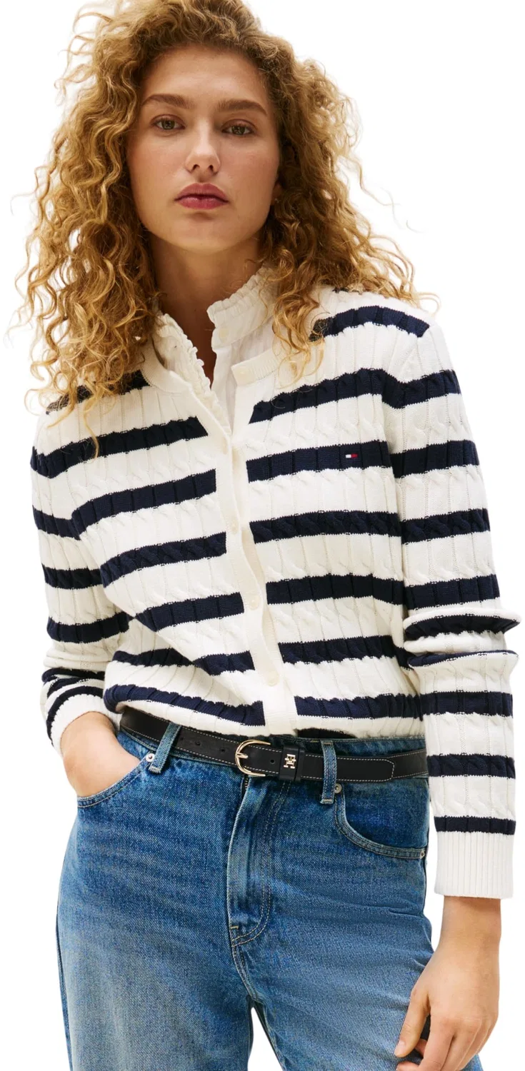 Женский вязаный жакет-кардиган Co Cable Slim Fit Tommy Hilfiger, White (Ivory Silk/Dark Night Navy Stp)