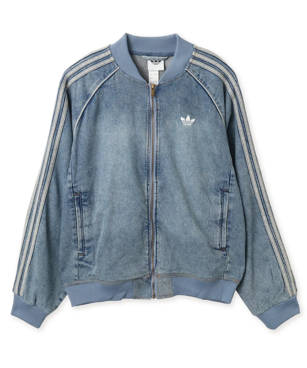 Мужской джинсовый жакет с молнией модель SST Adicolor Denim Tracktop Light Wash Adidas, Light Indigo Blue — фото 4