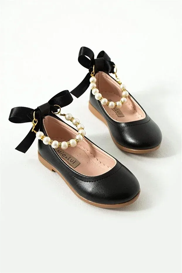 Детские балетки для девочек с жемчугом Zena Girl Pearl Ankle Ballerina Mia Lui, Black