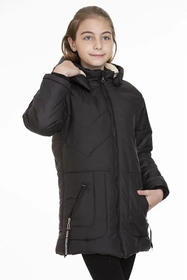 Детский пуховик для девочек с капюшоном Öfi Kids, Black