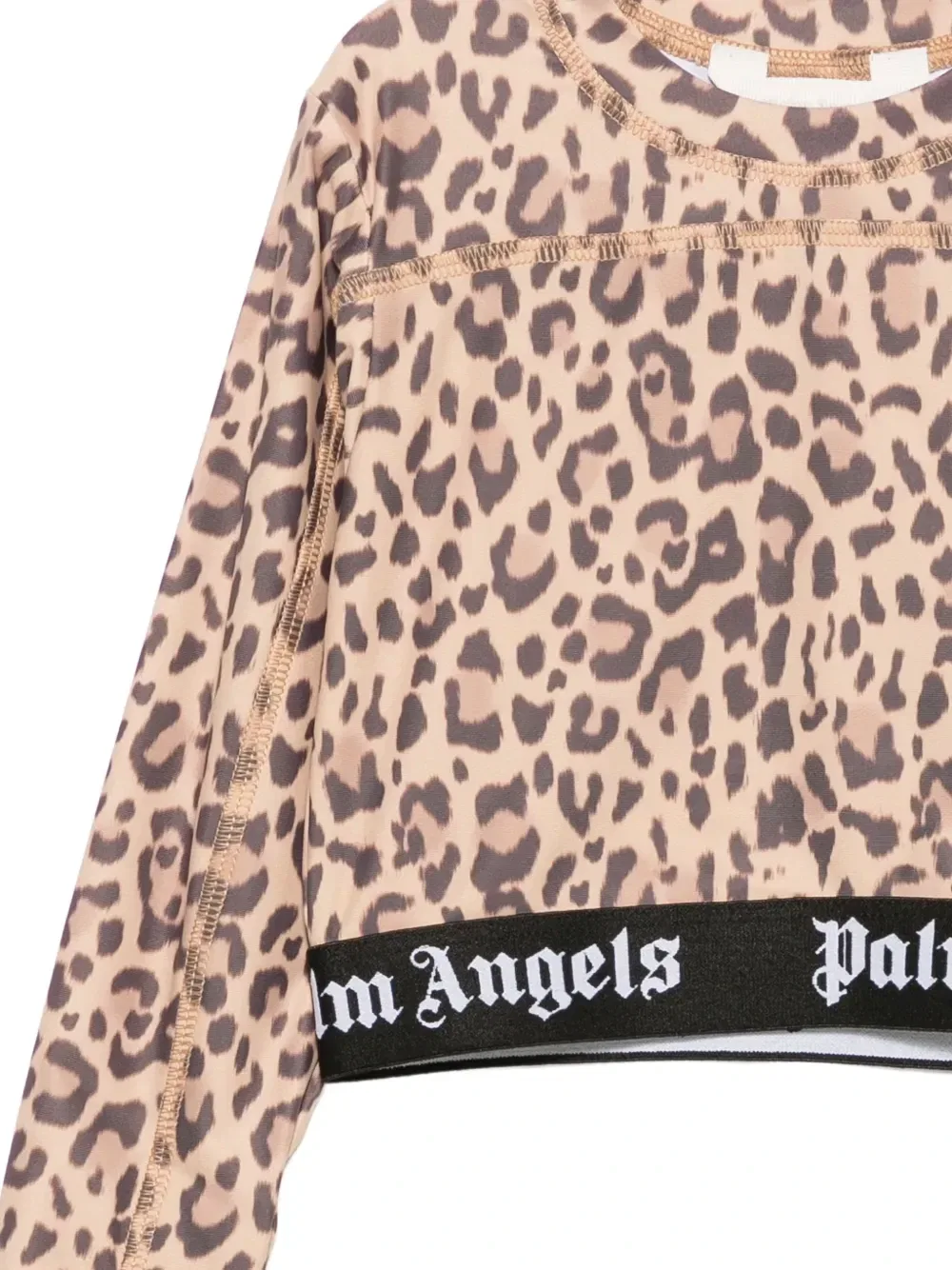 Футболка с логотипом на резинке под грудью и леопардовым принтом Palm Angels Kids, бежевый — фото 3