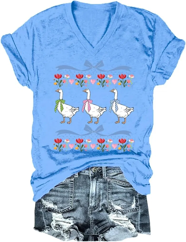 Футболка с V-образным вырезом Vintage Goose Blue Ribon, Carolina Blue