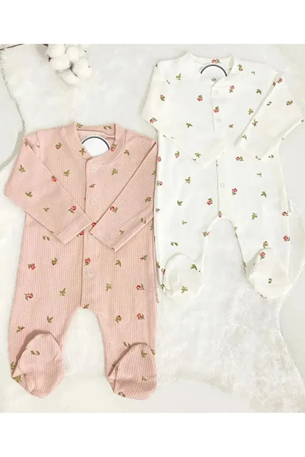 Детский комплект боди-комбинезонов для девочек с принтом Organic baby girl floral print 2-piece romper set newborn clothing 1-3-6 months 2-piece cotton 2-piece chi Generic Brands, Pink