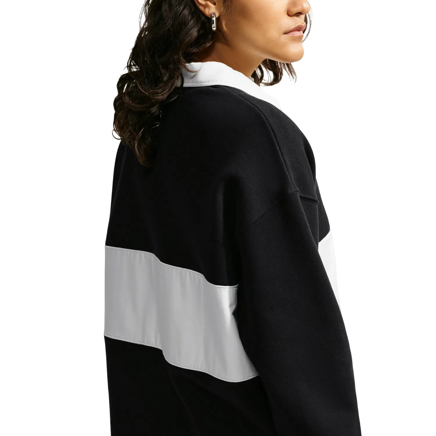 Женская футболка Studio Fleece Medium Weight Oversized Rugby Sweatshirt 'Total Black Sail' Nike, Total Black/Sail — фото 4