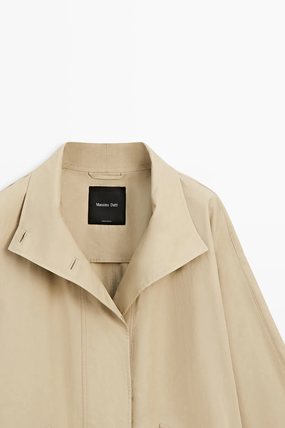 Тренч Massimo Dutti 100% Cotton High-neck, светло-бежевый — фото 4