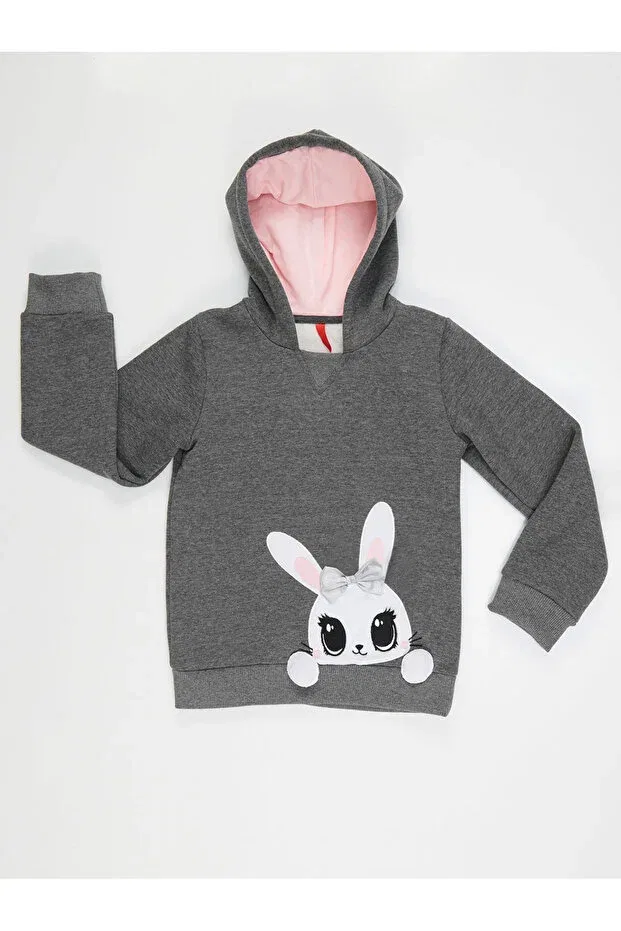 Детские свитшот для девочек с принтом Cute Rabbit Girl's Sweatshirt Denokids, Gray — фото 4