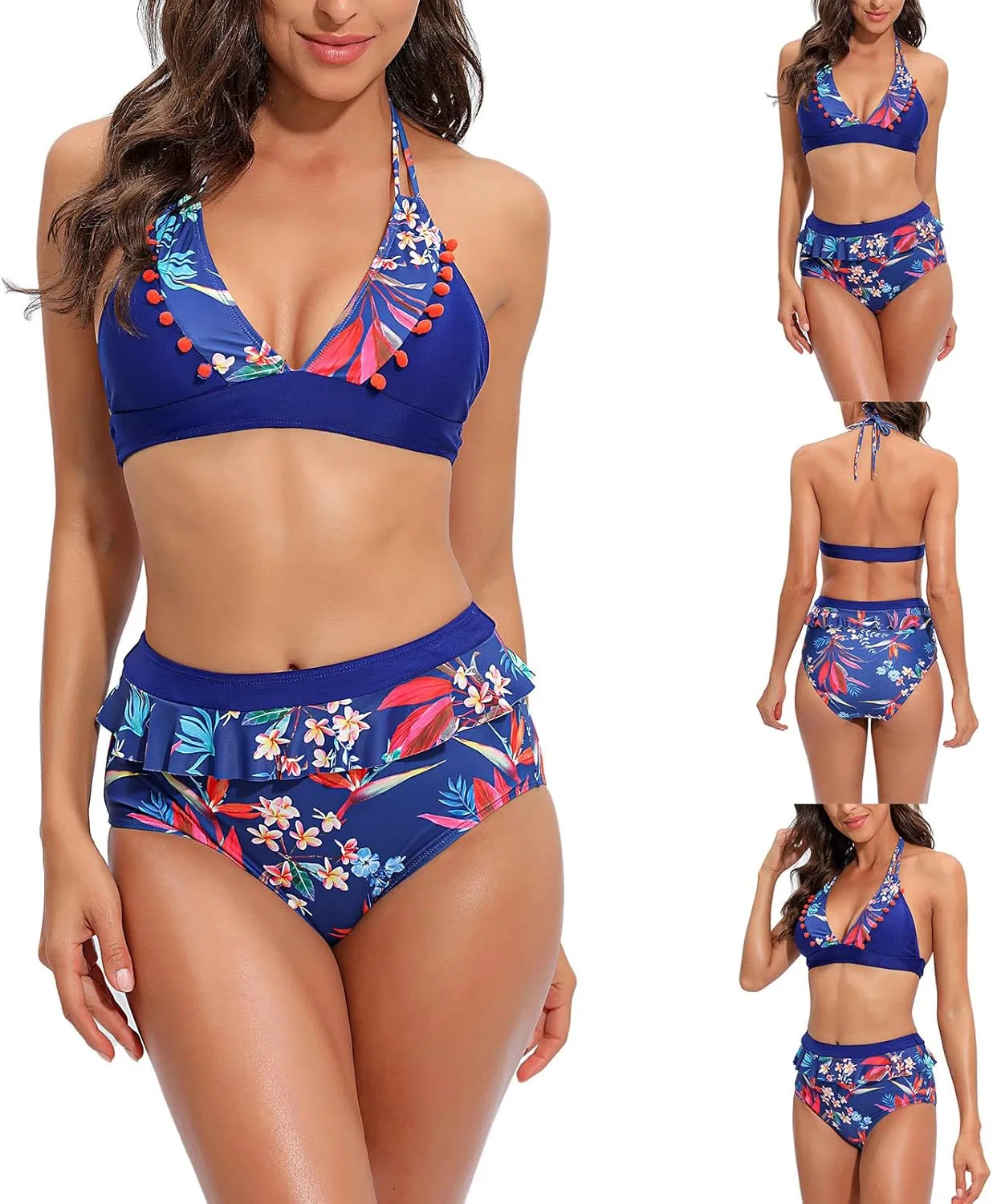 Женский цельный купальник с юбкой Push Up, Blue