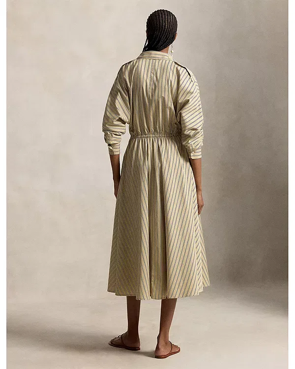 Женское платье-рубашка из хлопкового канваса с принтом Utility Shirt Dress Ralph Lauren, Tan/Royal Multi — фото 3