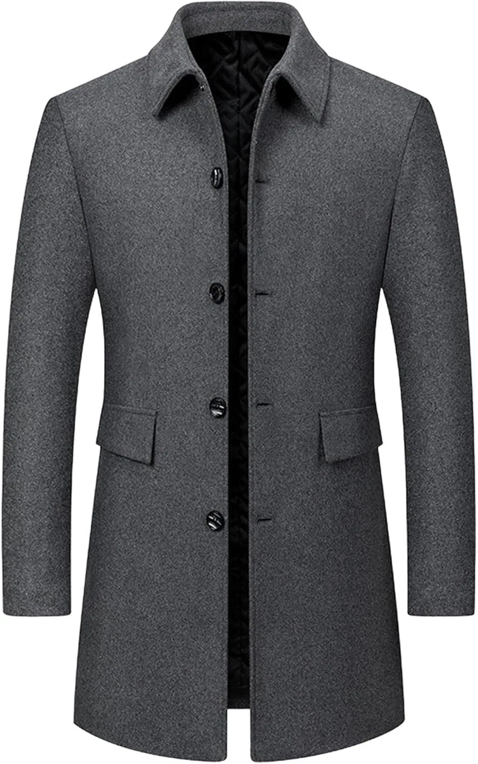 Мужское пальто-тренч однобортное, модель Warm Dress Pea Coats Overcoat, серый