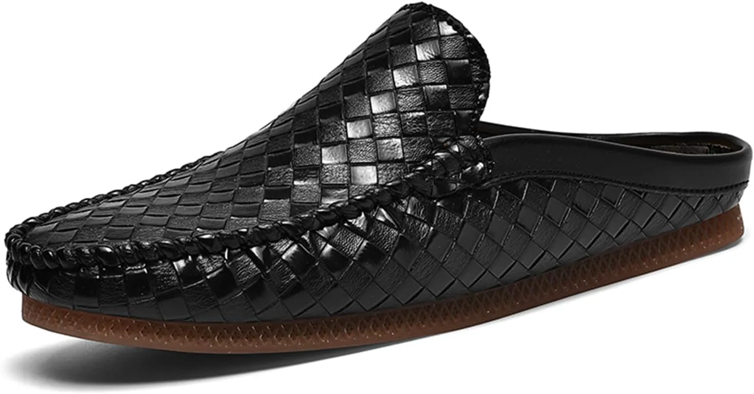 

Мужские мокасины с принтом из кожи Баотоу, туфли-мюли, простые, удобные, без шнурков, с круглым закрытым носком, плоской подошвой и ремешком сзади, для работы, отпуска, пляжа и шопинга ENJGU, черный