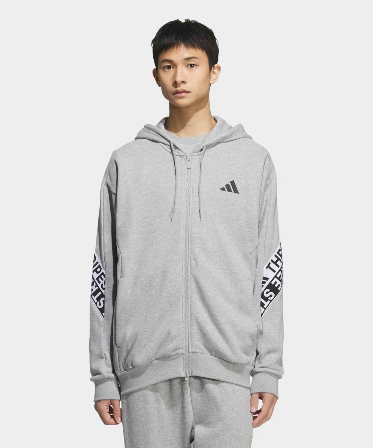 Мужская куртка-парка с капюшоном, свободного кроя, из плотного футера, Adidas, Grey
