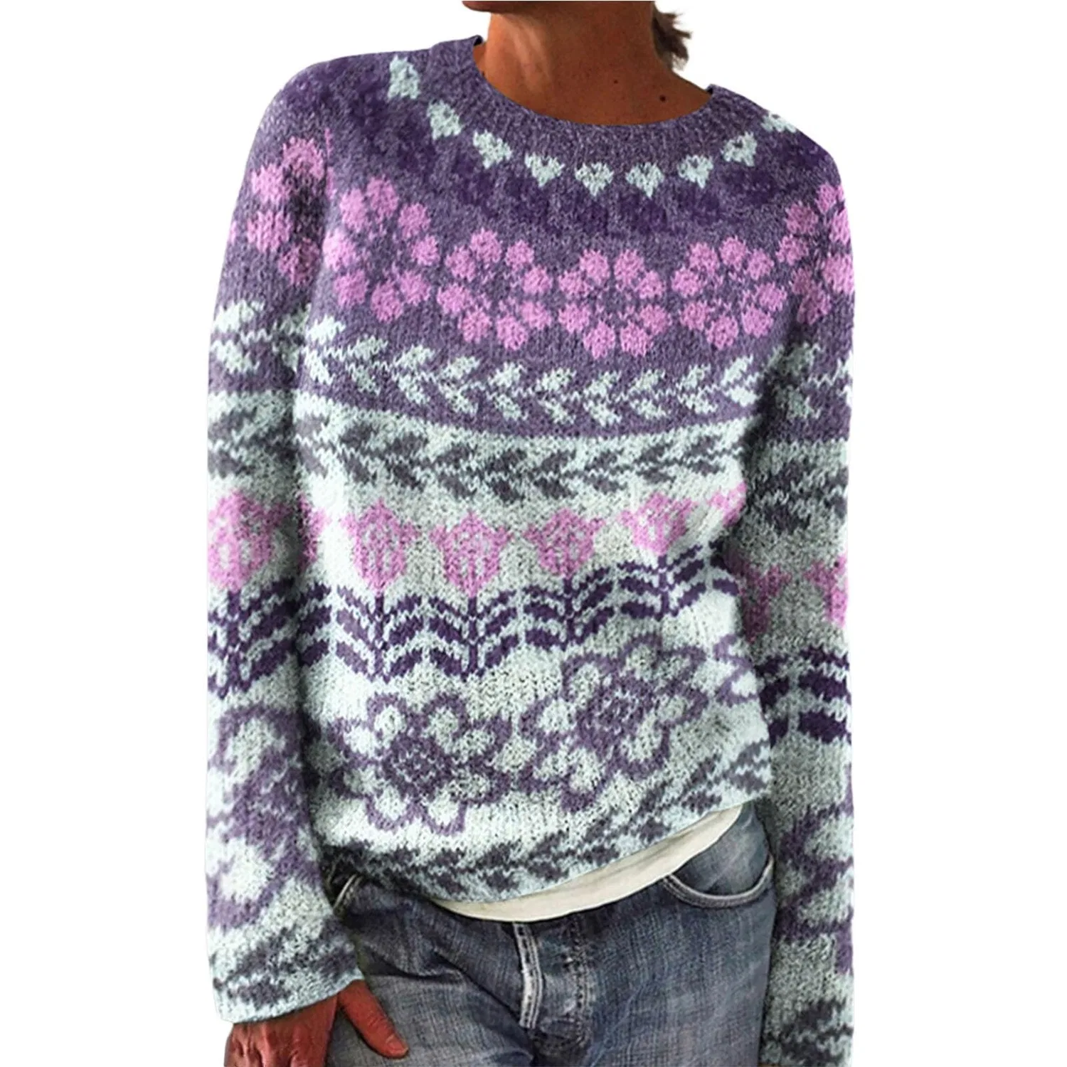 Женский свитер с длинным рукавом Norwegian Women's Winter Warm Chic Elegant Sweater, W-purple