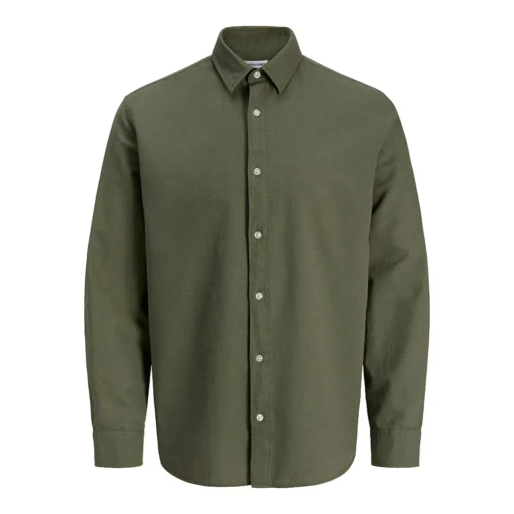 Рубашка длинный рукав льняная Breeze Linen Jack & Jones, зеленый