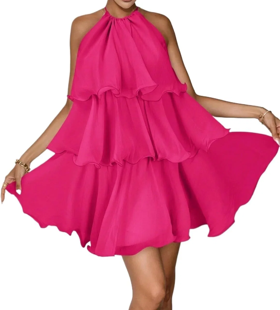 Женское короткое ками-платье с ярусной юбкой Hot Pink