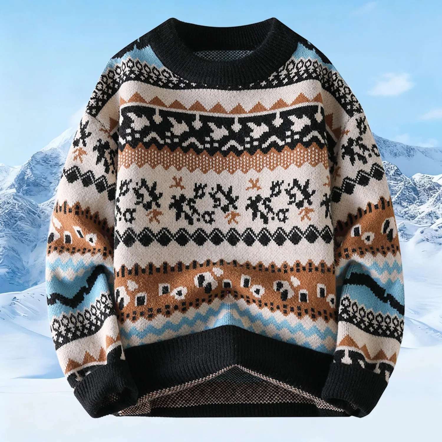 Мужской свитер с жаккардовым узором Retro Jacquard Knit, 5-Nero — фото 2