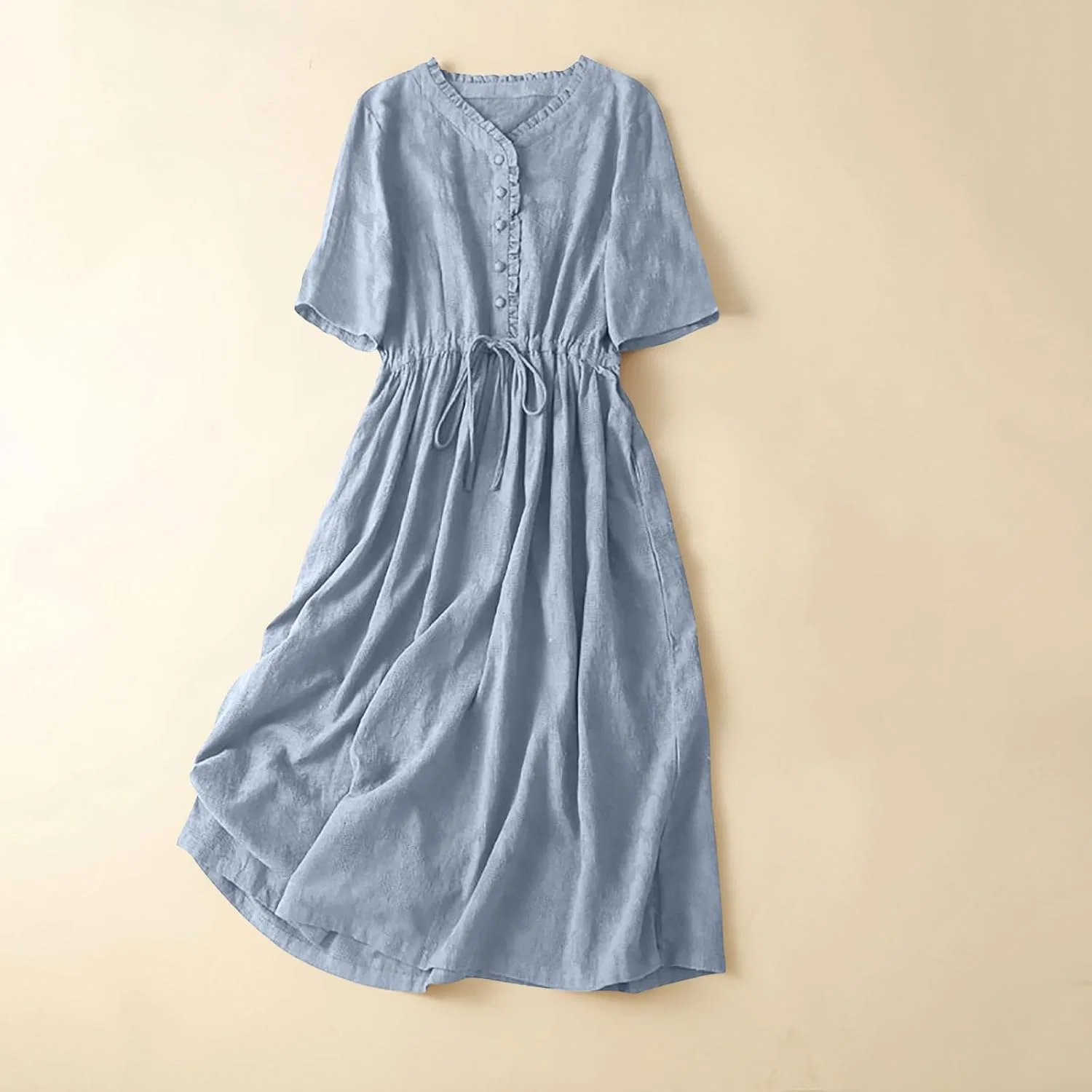 Женское летнее макси-платье A-силуэта с коротким рукавом, Light Blue — фото 2
