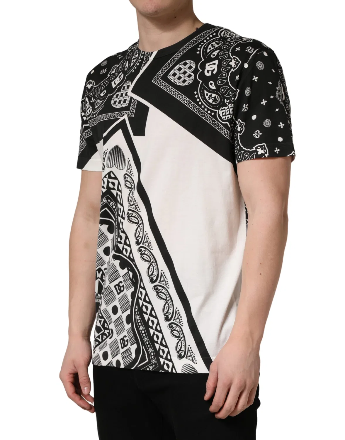 Мужская футболка с коротким рукавом и принтом Black White Bandana Dolce & Gabbana, Black and White — фото 2