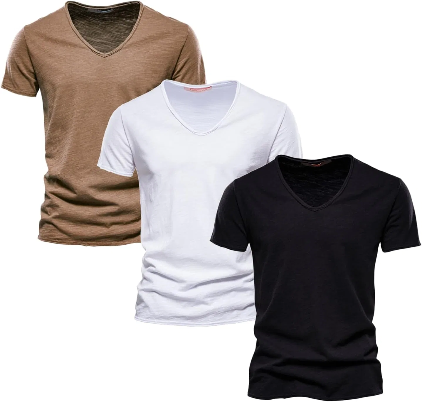 Мужская классическая футболка с V-вырезом Slim Fit Cotton T Shirts for Men, Black/White/Brown