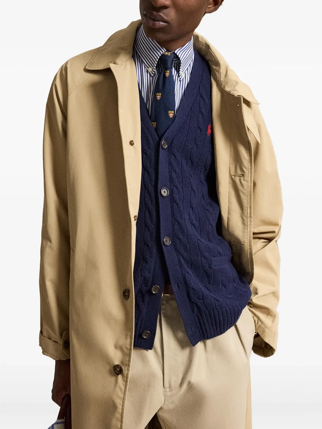 Кардиган фактурной вязки с V-образным вырезом Polo Ralph Lauren, синий — фото 3