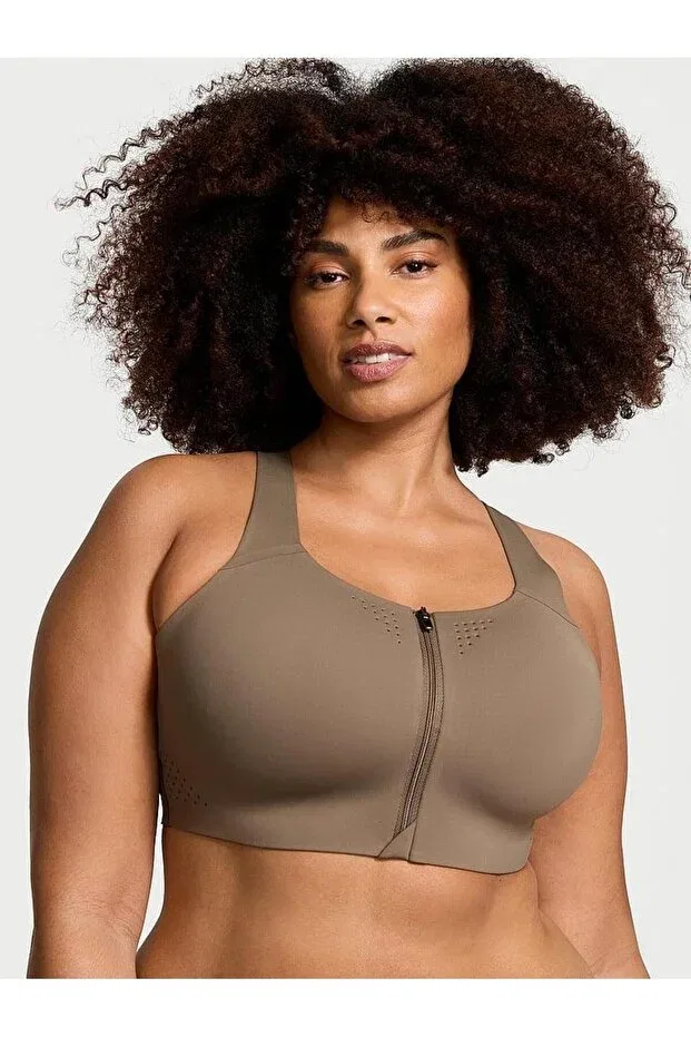 Женский спортивный бюстгальтер с принтом Featherweight Max Front Zipper Sports Bra Victoria'S Secret, Olive Green