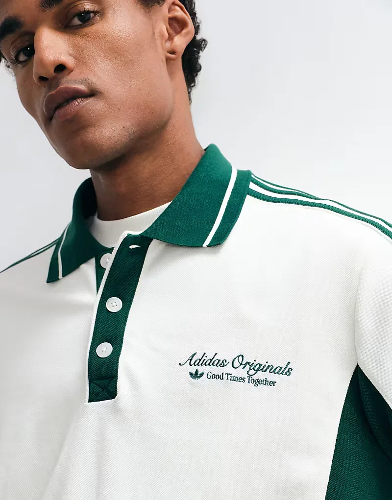 Поло с длинным рукавом Adidas Originals Sport Club, кремовый и зеленый — фото 2