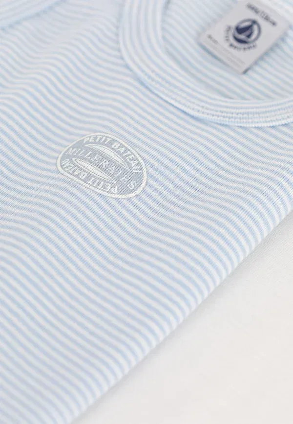 Майка полосатая Debardeurs cote 2 pack Petit Bateau, skyblue, white, белый/небесно-голубой — фото 3