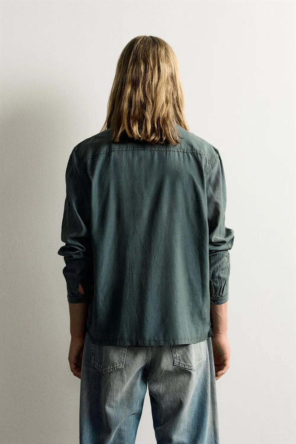 Свободная рубашка с застежкой в виде лягушки. ZARA, Green — фото 3