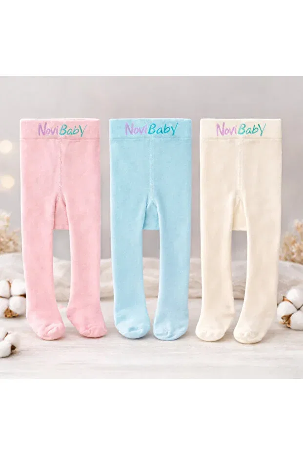 Детские колготки хлопковые 3 пары Novibaby, Pink-Blue-Ecru