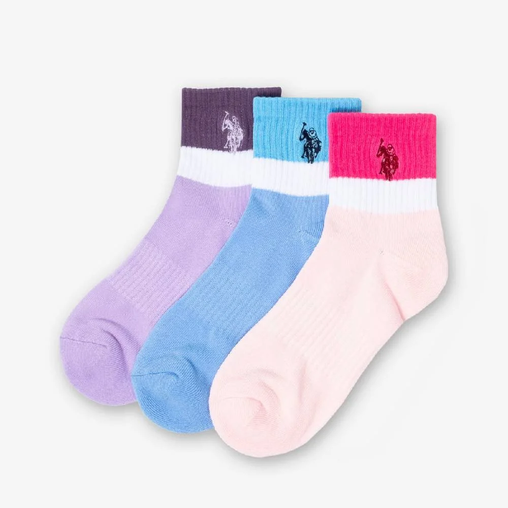 Женские носки U.S. Polo Assn. Tri-Color Assorted Quarter Crew, 3 пары, лавандовый/синий/бледно-розовый