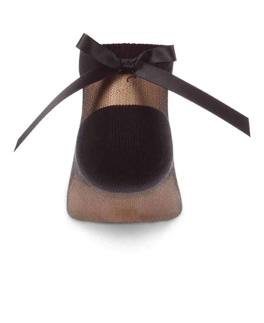 Детские носки до щиколотки с атласным бантом Silky-Sheer Micro-Mesh MeMoi, Black — фото 3