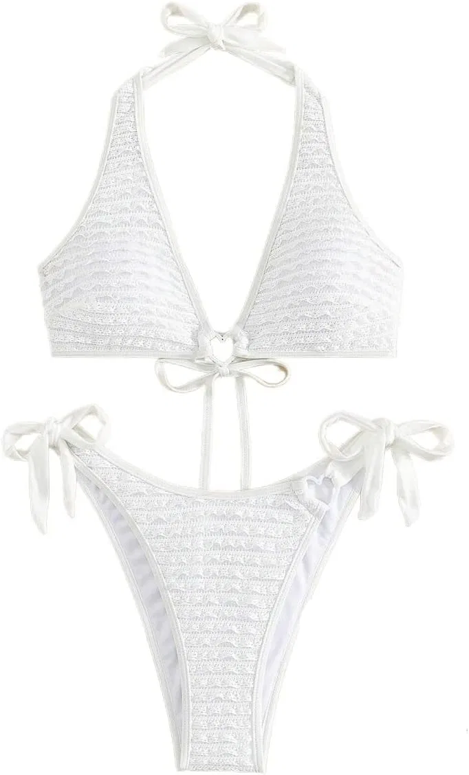 Женский бикини-сет с завязками на спине Halter, White