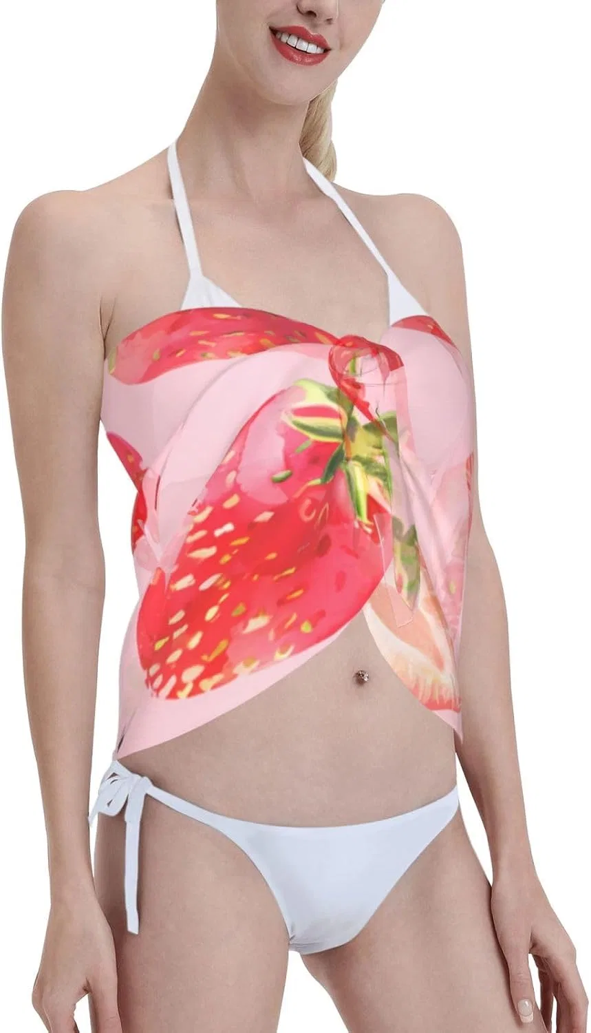 Женский пляжный саронг с принтом арбуза, Strawberry — фото 4