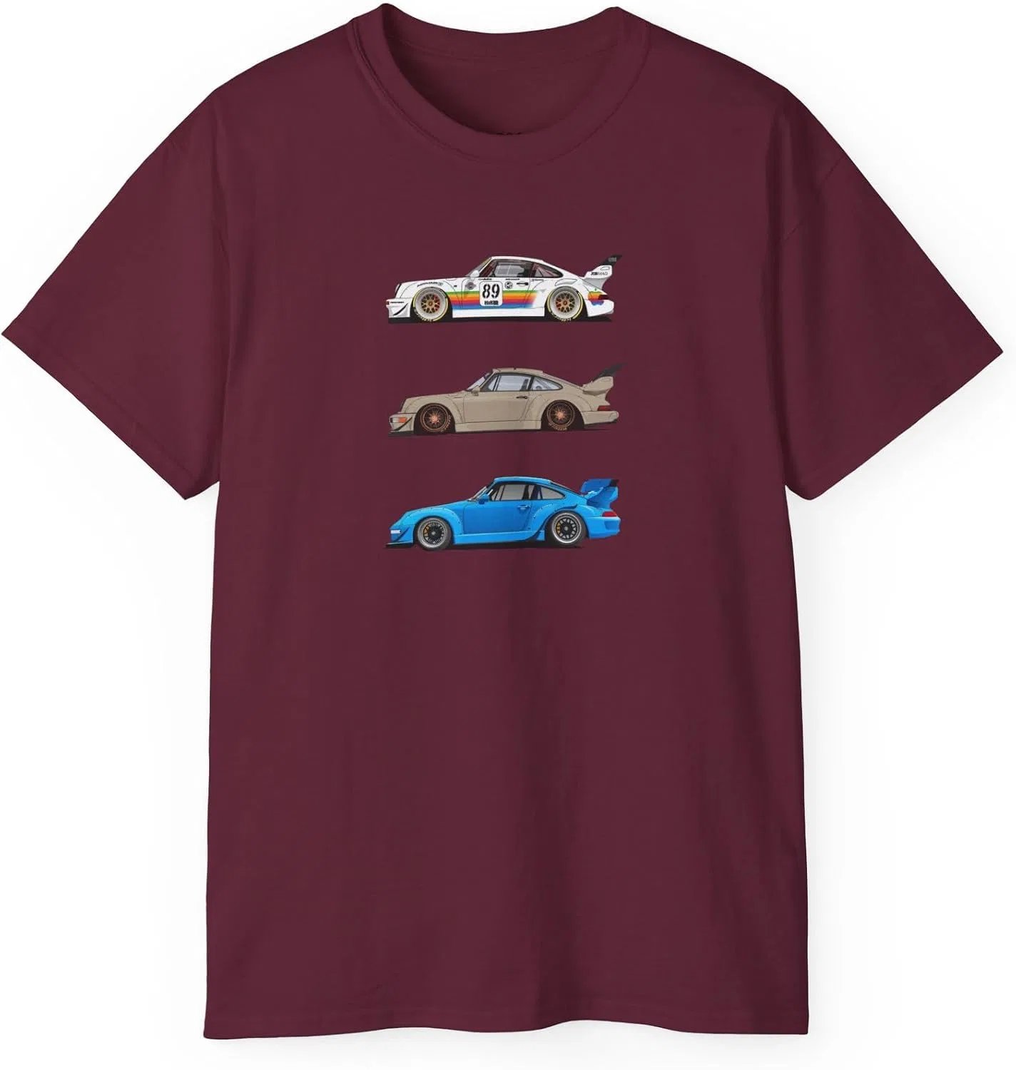 Мужская футболка с принтом RWB 911 930 964 Anime Car, бордовый