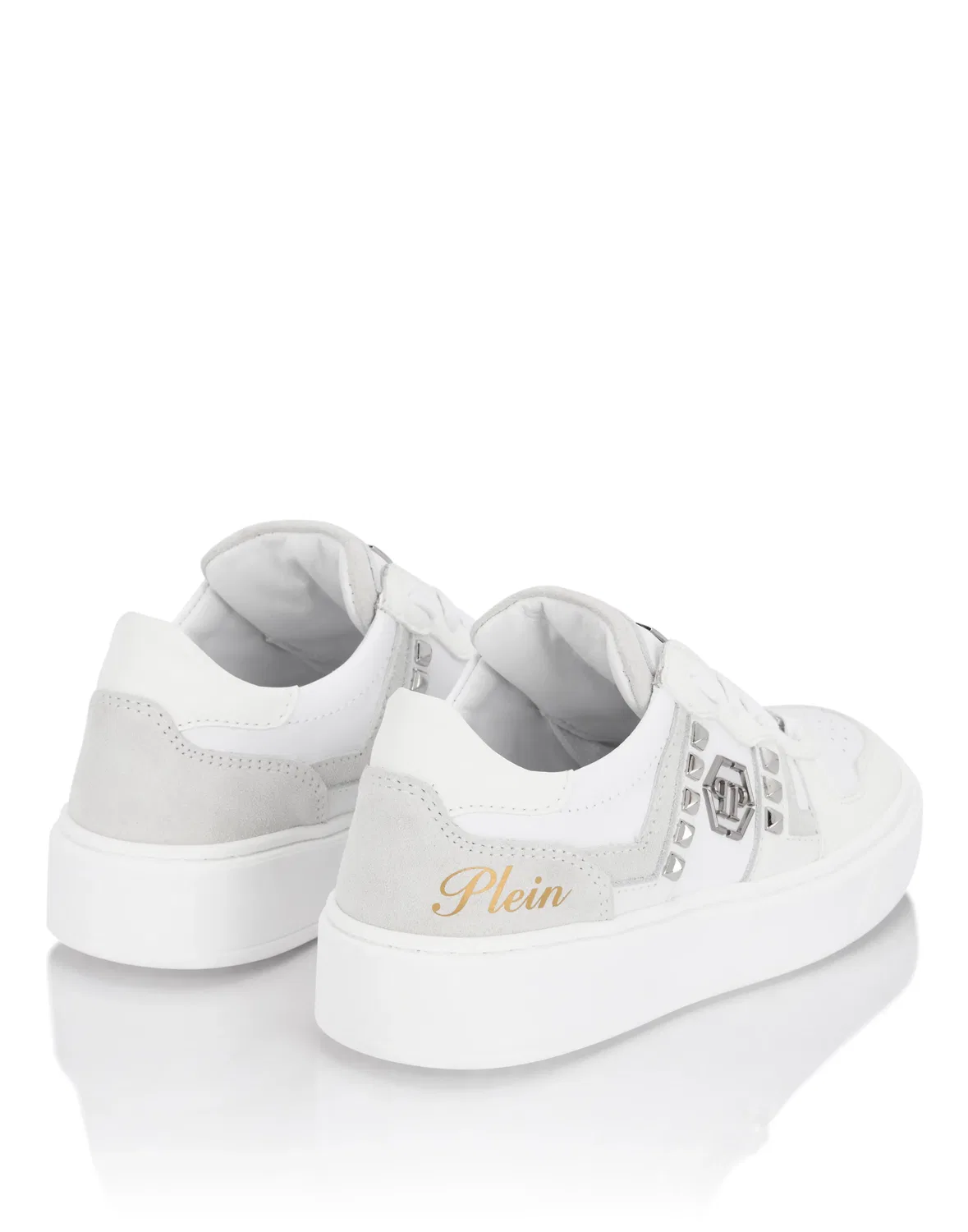 Детские кроссовки низкие с шипами Mix Materials Low-Top Sneakers PHILIPP PLEIN, White — фото 4