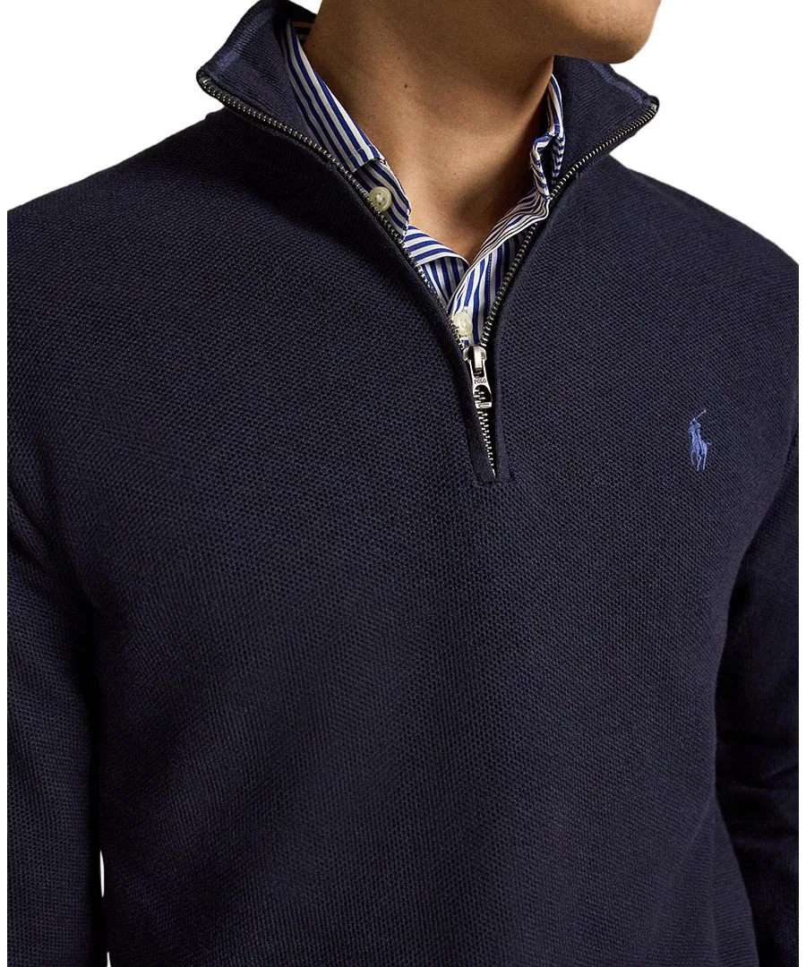 Мужской свитер с воротником-стойкой и молнией, из хлопка Polo Ralph Lauren, Navy Heather — фото 3