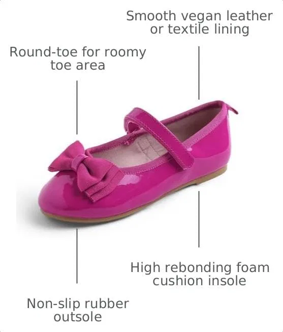 Детские балетки для девочек с принтом FEVERSOLE, Pitaya Patent Vegan Leather Bow Tie Loop Maryjane — фото 3