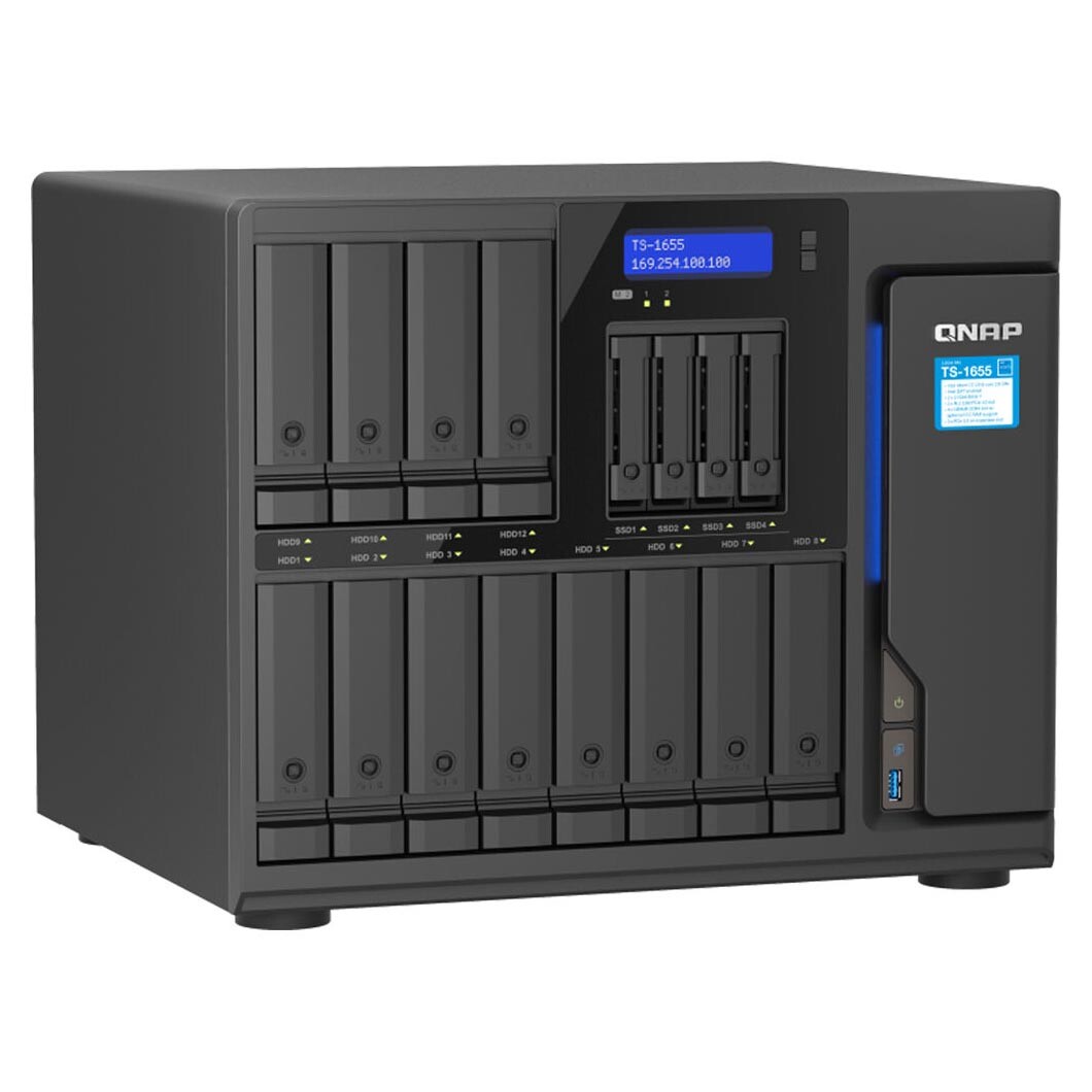 

Сетевое хранилище QNAP TS-1655, 16 отсеков, 8Гб DDR4, без дисков, черный