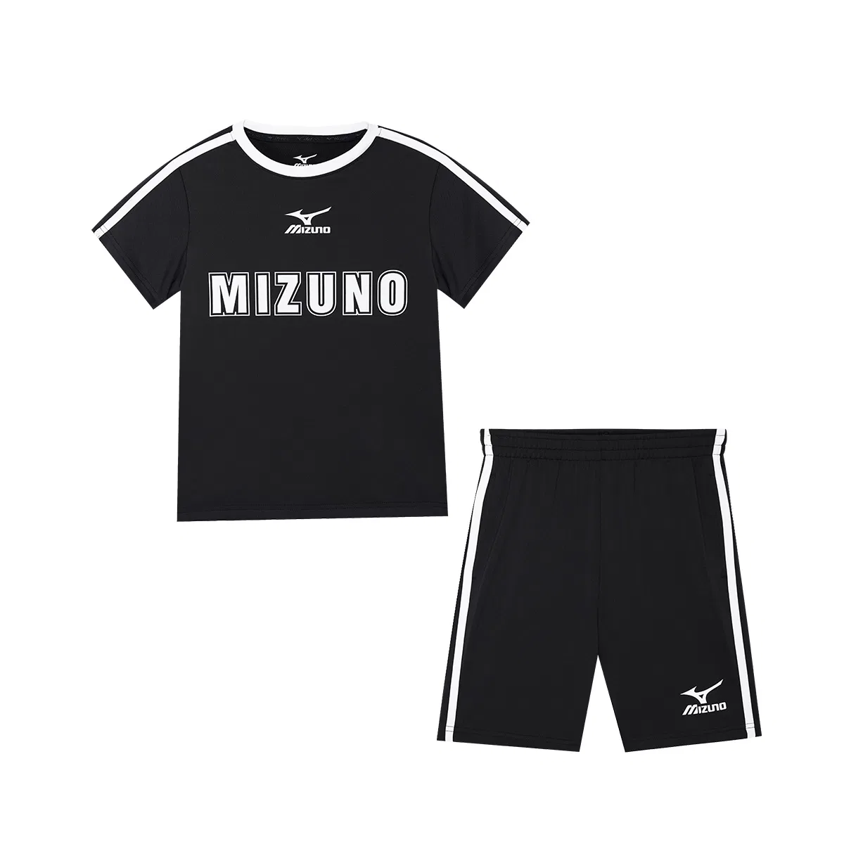 Детский спортивный комплект с футболкой и шортами Mizuno, Set (White Short-Sleeved T-Shirt+Black Shorts) — фото 2