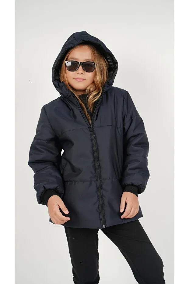Детское пальто для девочек водонепроницаемое с капюшоном Dublino Kids, Navy Blue — фото 2