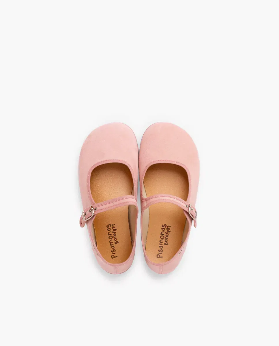 Детские балетки для девочек с пряжкой Merceditas de niña barefoot suede hebilla Pisamonas, Rosa — фото 4