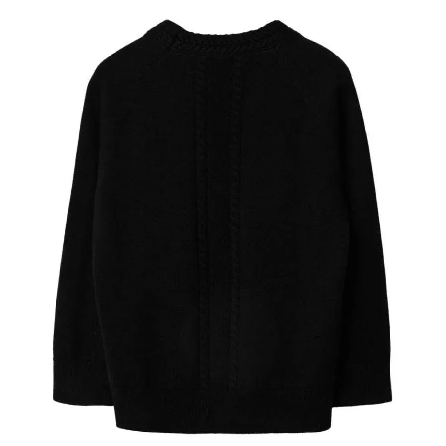 Кардиган шерстяной с V-образным вырезом Kids EKD Embroidered Cable Burberry, Black — фото 2