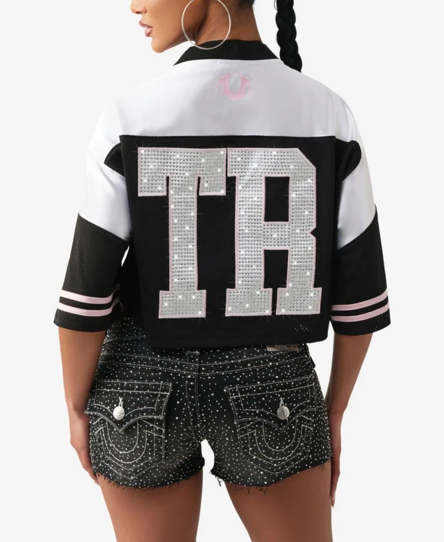 Футболка для женщин с кристаллами и вышивкой True Religion, Black/White — фото 3