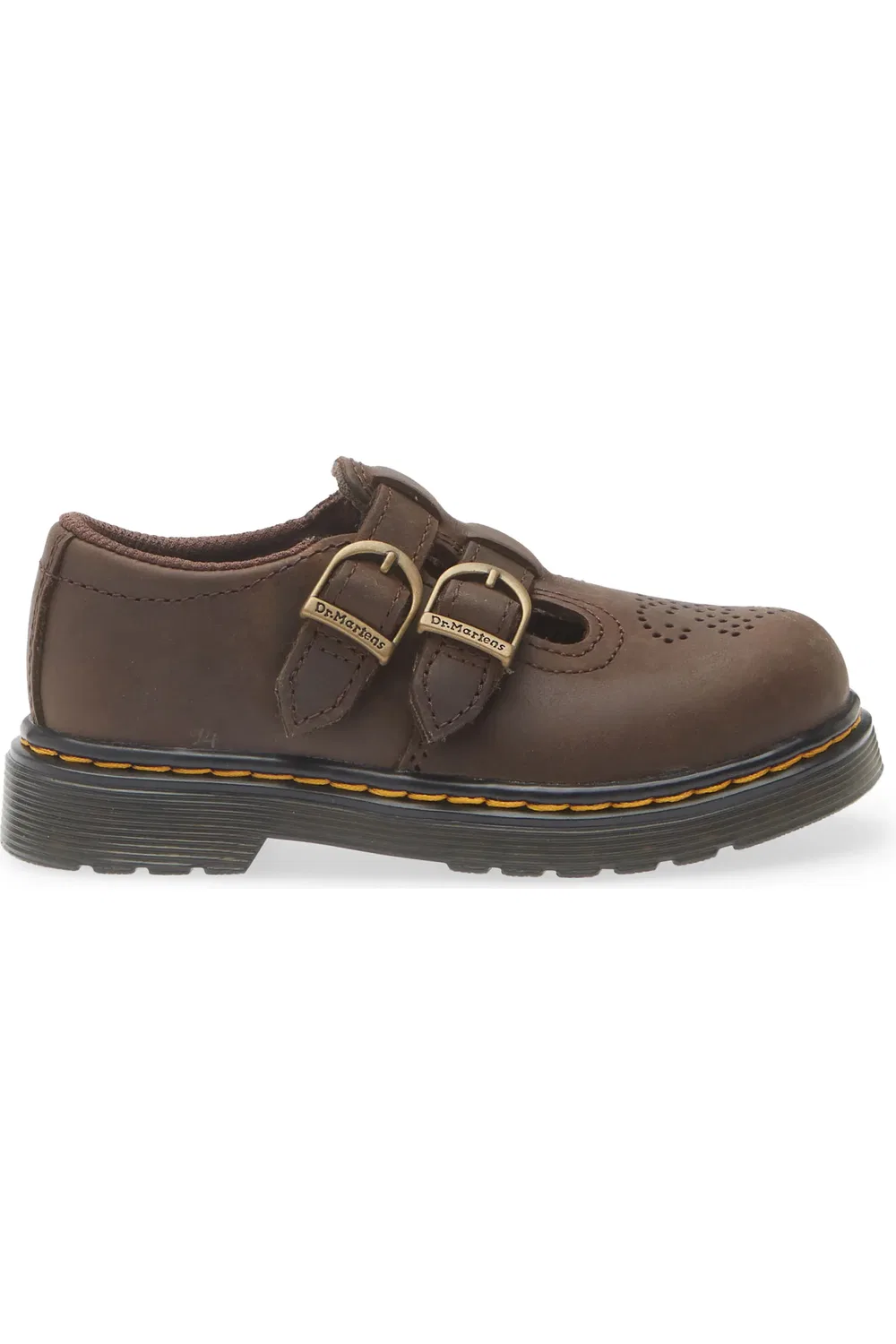 Детские туфли Dr. Martens 8065 Мэри Джейн, перфорированный верх, темно-коричневый — фото 3